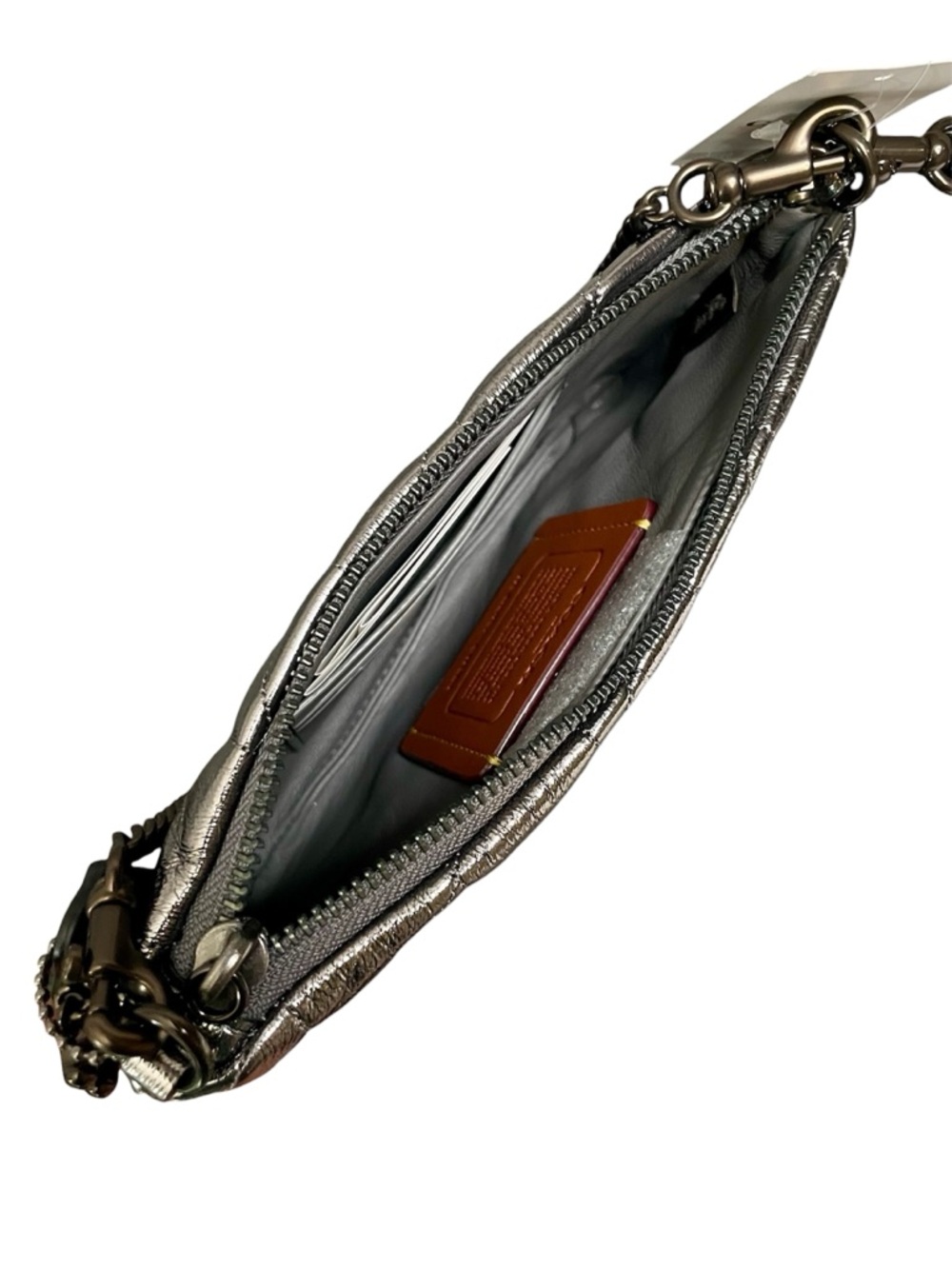 Coach Metallic Quilted 3-Way Shoulder Bag Wristlet Clutch Pewter Anthracite New! - Picture 6 of 9